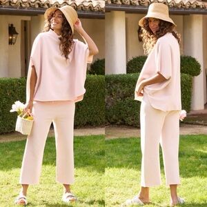 Frank & Eileen set. Capelet and small Catherine pants. Malibu travel light pink